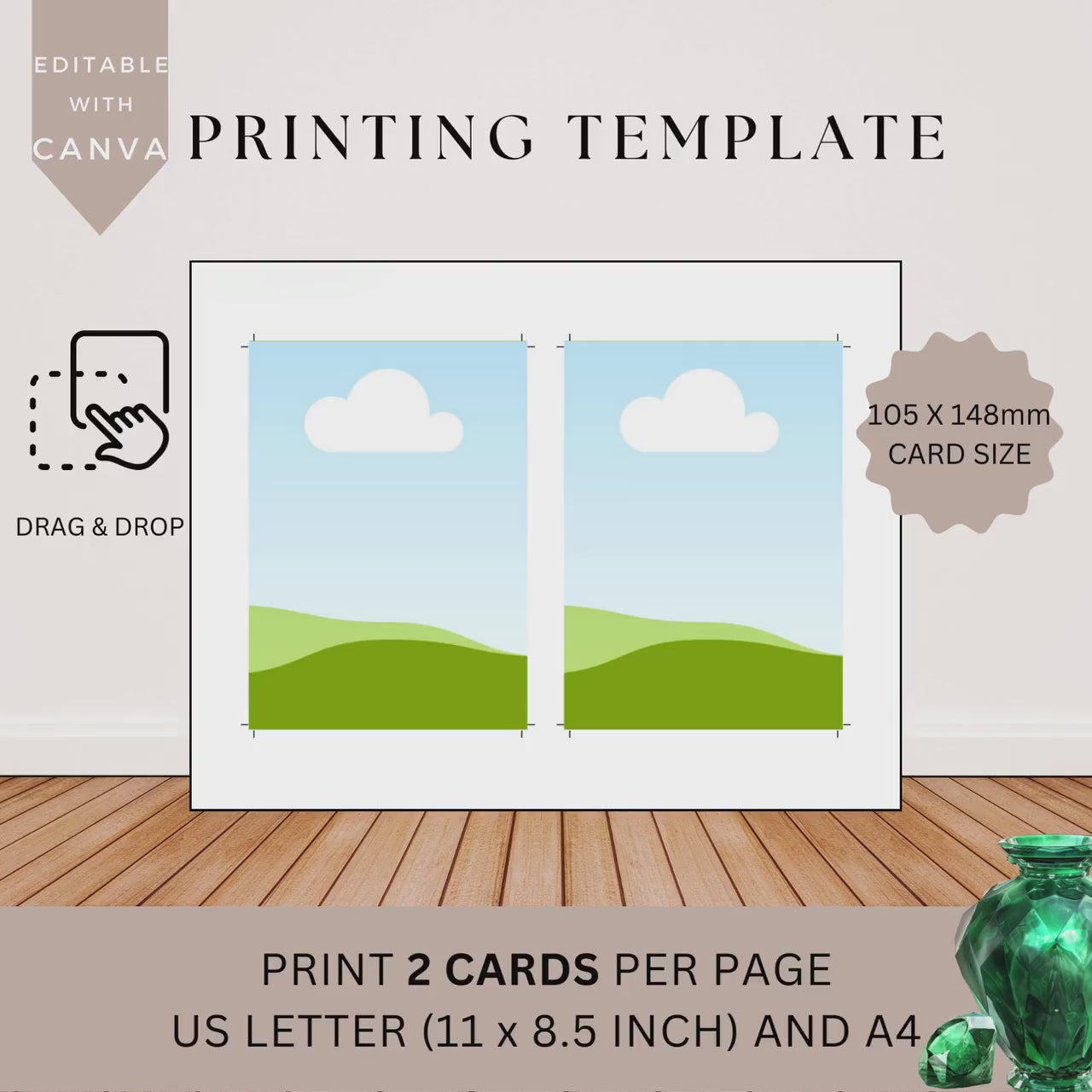 Printing Template 105 x 148mm Print and Cut Canva Multi Page Template 105x148mm Blank Card Layout Frame Affirmation Milestone US Letter A4