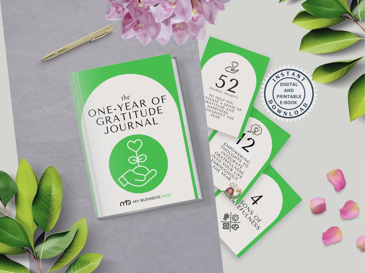 Gratitude Journal, Daily Gratitude Journal, Gratitude Journal Digital, Gratitude Journal Printable, Self Improvement, Mindset, Appreciation