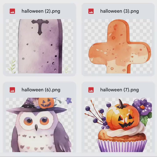 Halloween Digital Stickers Trick or Treat Pumpkin Spooky Ghost Graveyard Coffin Witch Hat Broom Haunted House Bats Gothic Black Cat Spider