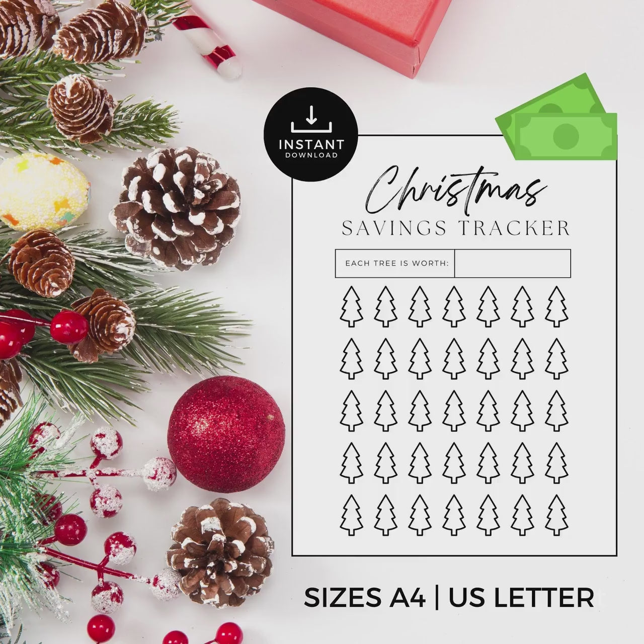 Savings Tracker, Christmas Savings Tracker, Xmas Savings, Christmas Savings Challenge, Save for Christmas, Christmas funds, Money, Crafts