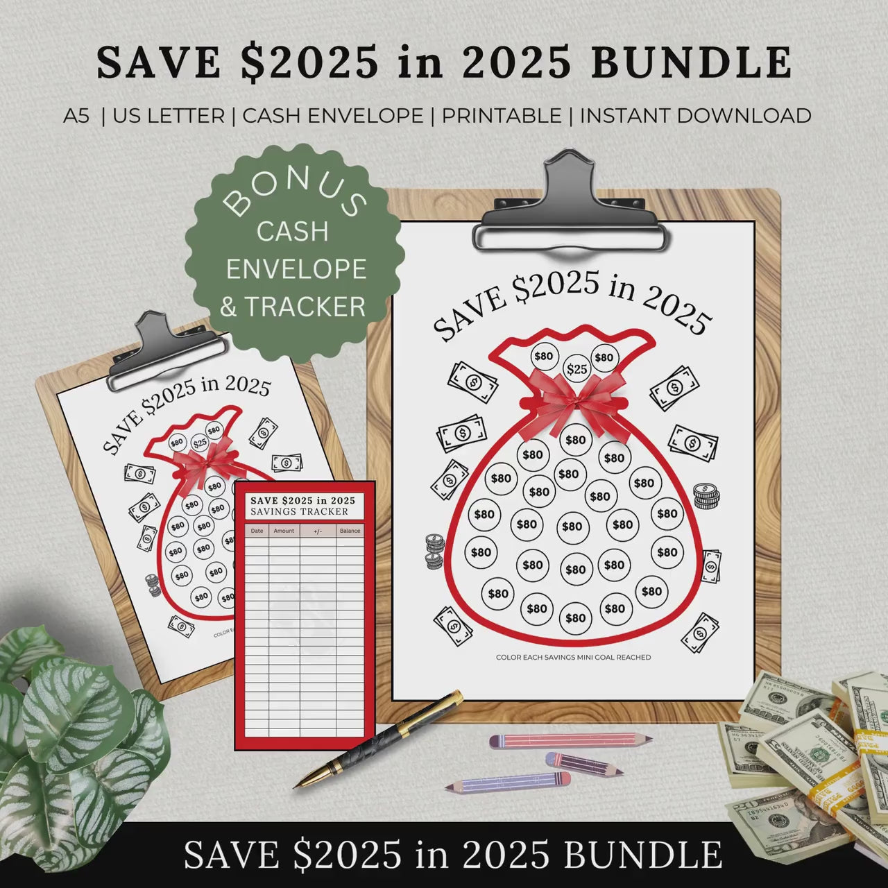 Printable Savings Tracker, Save 2025 in 2025, Financial Goals, Template, Saving Challenge Bundle, Organizer, Envelope, Goal, Money, Budget