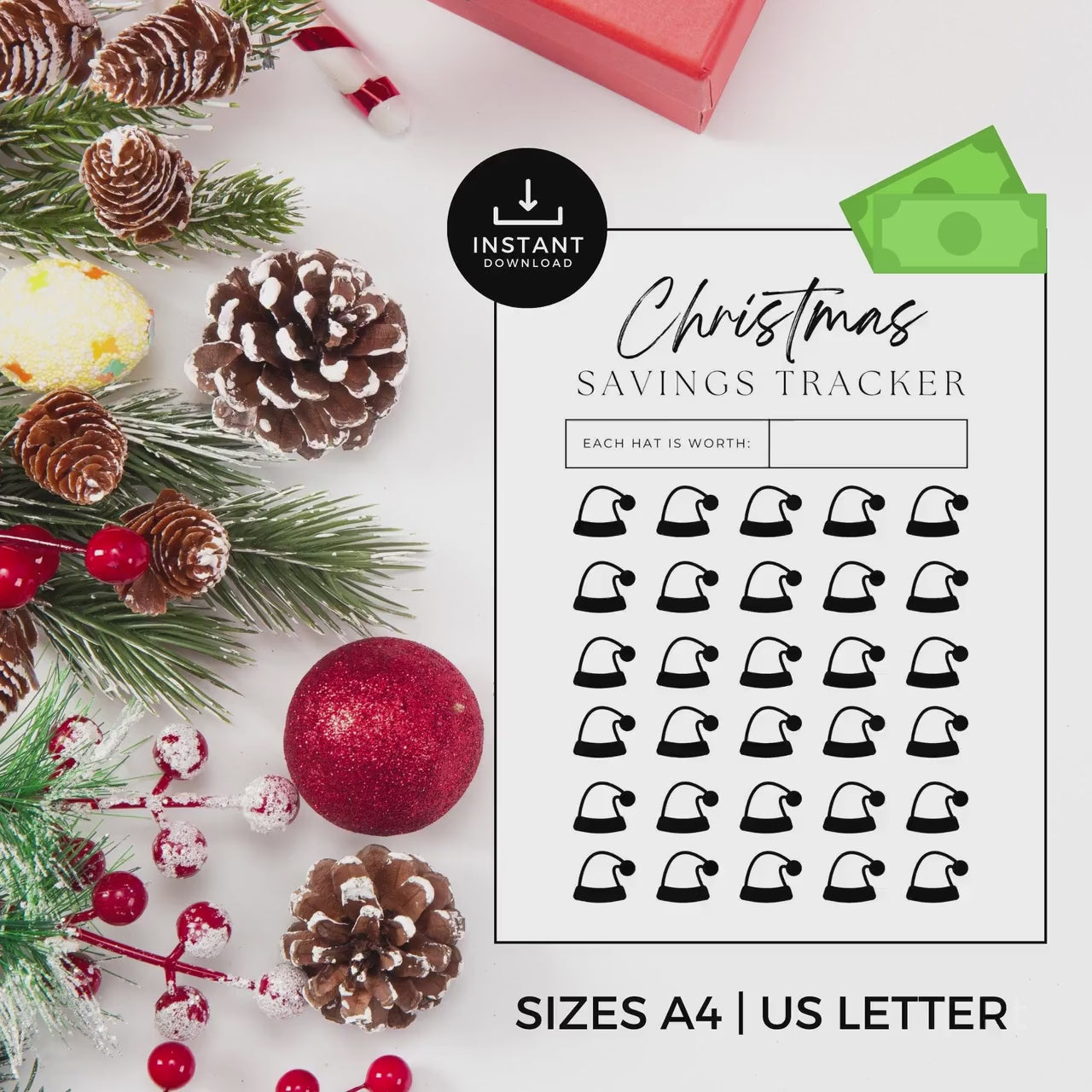 Savings Tracker, Christmas Savings Tracker, Xmas Savings, Christmas Savings Challenge, Save for Christmas, Christmas funds, Money, Crafts