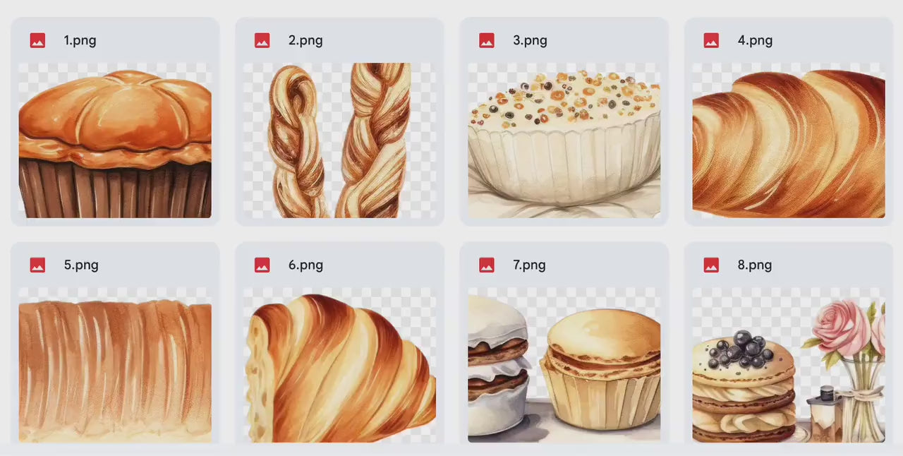 Bakery Digital Stickers, Tasty Bakery, Baked Goods, Food, Cake, Bread, Cupcake Sticker, Bakery Clipart, Small Goods Clipart, PNG, Baking art