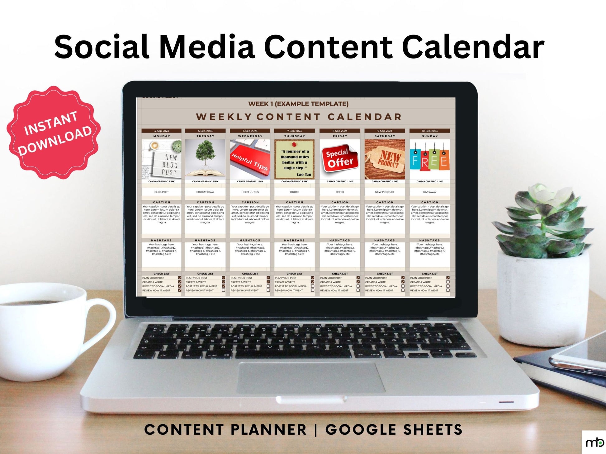 Social Media Calendar, Social Media Planner, Social Media Content Calendar, Social Media Content Planner, Content Planner, Weekly Planner SM