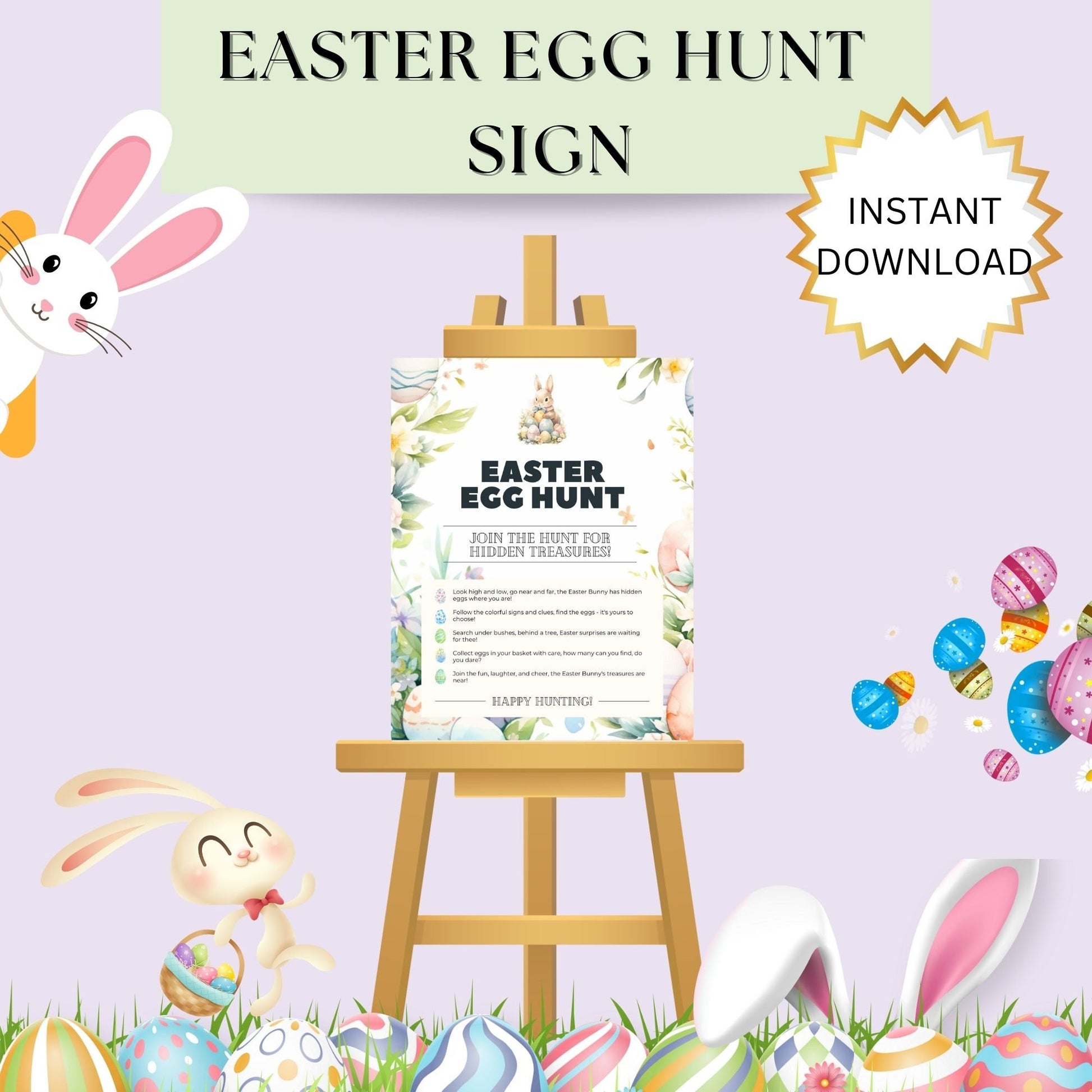 Easter Egg Hunt Sign, Easter Yard sign, Printable Easter Sign, Easter Bunny Sign, Easter games, Easter Treasure hunt, Kids easter activities