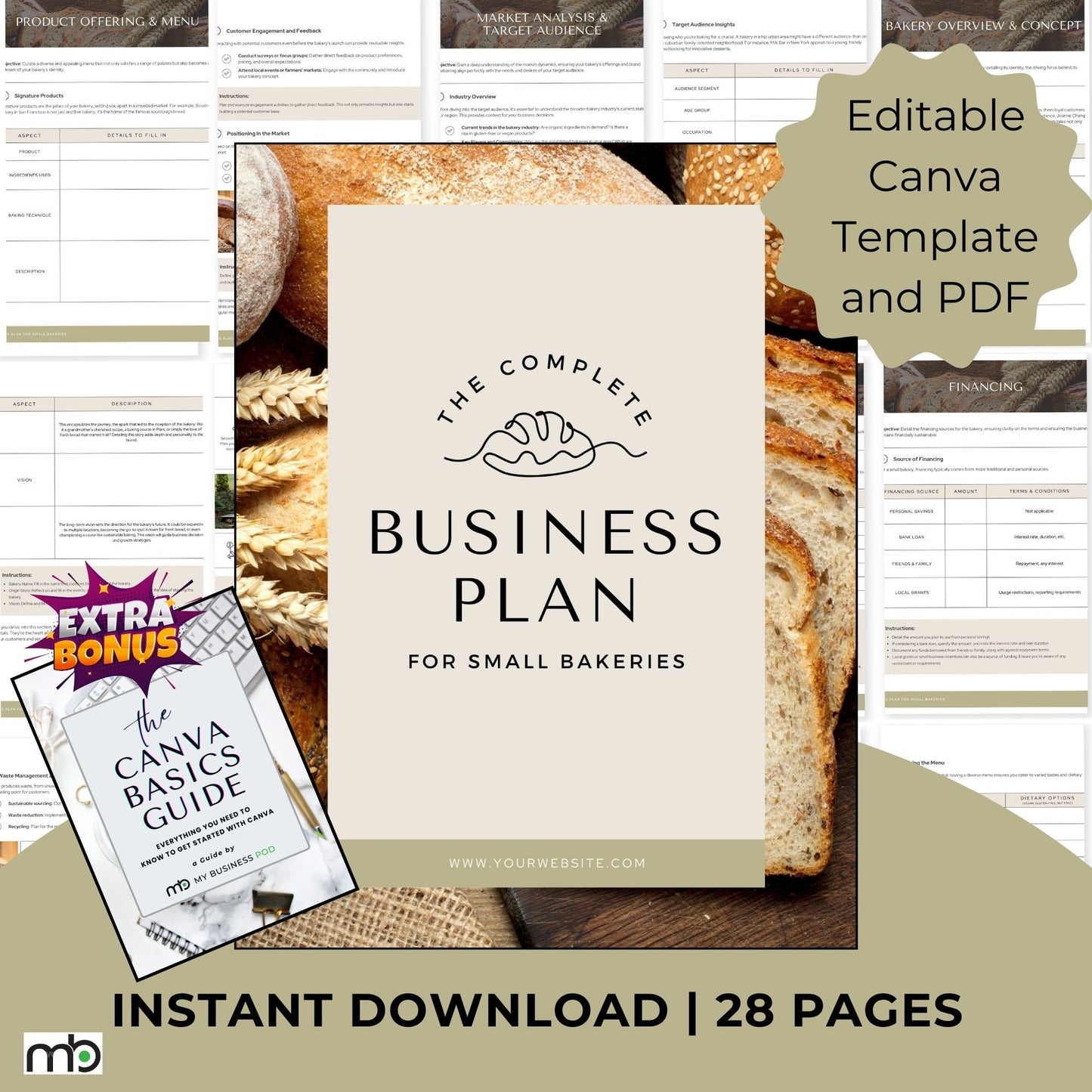 Business Plan for Small Bakeries, Bakery Business Plan, Business Plan, Bakery Goods Business Plan, Canva Business Plan Template, Bakery